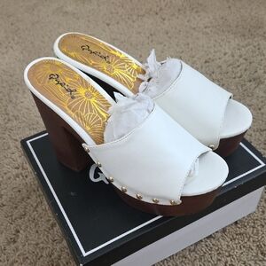 Qupid White Leatherette Platform Mules with Studded Trim